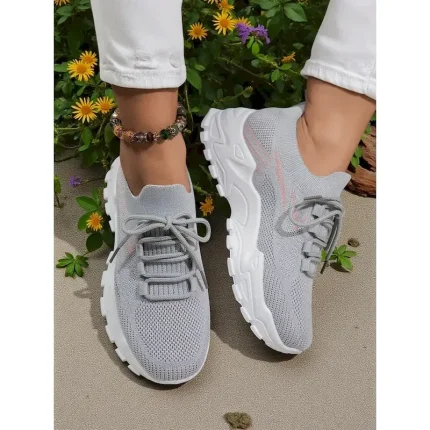 Women's Green Flyknit Lace Up Sneakers – Lightweight Breathable Running Shoes for Gym, Walking and Casual Wear 2025