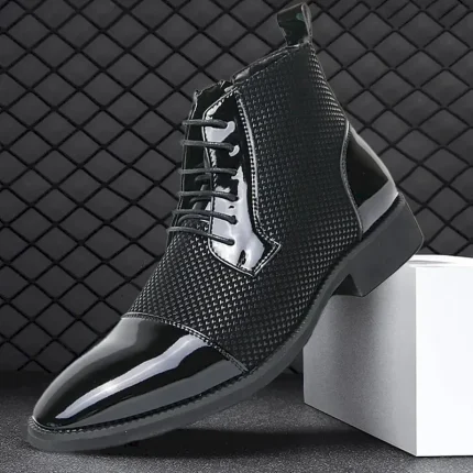 Men's Patent Faux Leather and Lace-Up Ankle Boots - Stylish Formal Dress Shoes for Parties and Events 2025