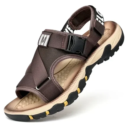 Men's Sandals Leather Sandals Beach Slippers Outdoor Hiking Sandals Sports Sandals Casual Beach Outdoor Daily Canvas Breathable Buckle Black Brown Kha