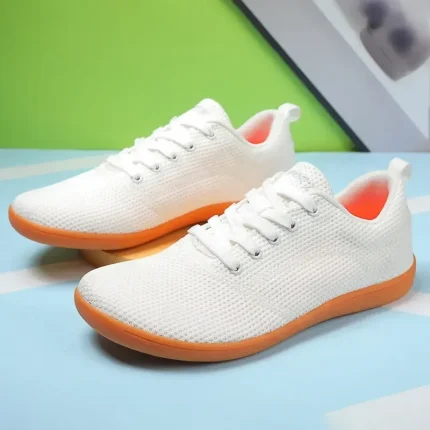 Men's White Knit Sneakers with Bright Orange Sole – Breathable Casual Shoes for Running, Outdoor Activities and Urban Style 2025